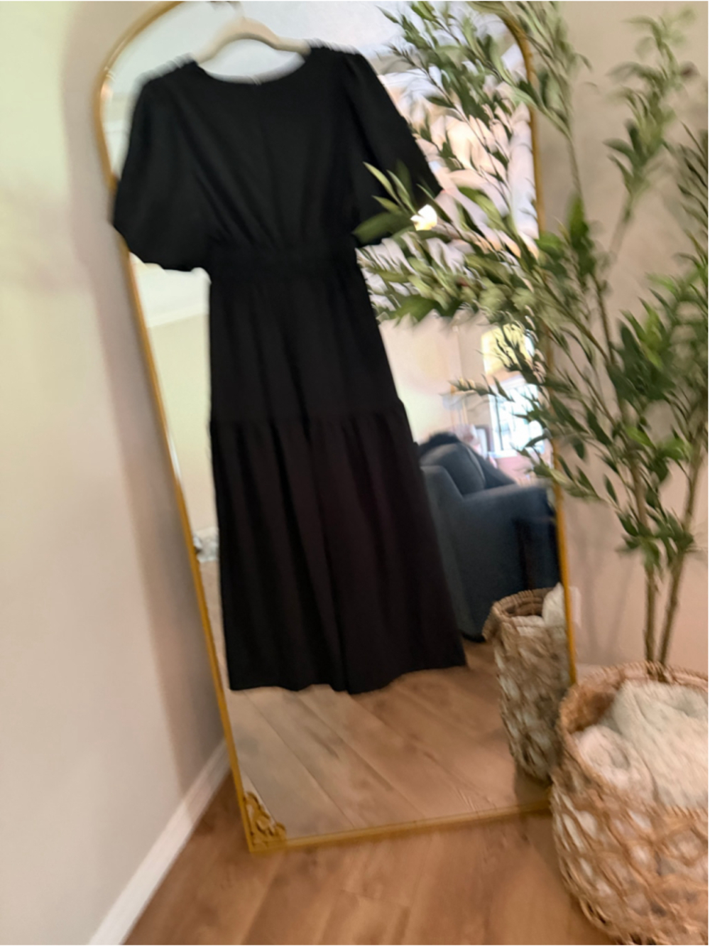 NEW Short Puffy Sleeve V Neck A-Line Flowy Wrap Wedding Guest Lined Dress S - Picture 6 of 11